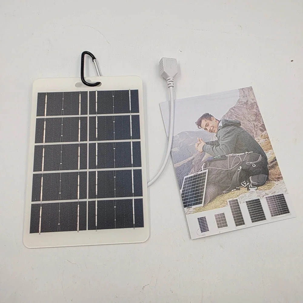 Portable Solar Panel Charger 5V USB Output Outdoor Camping Hiking Carabiner L4